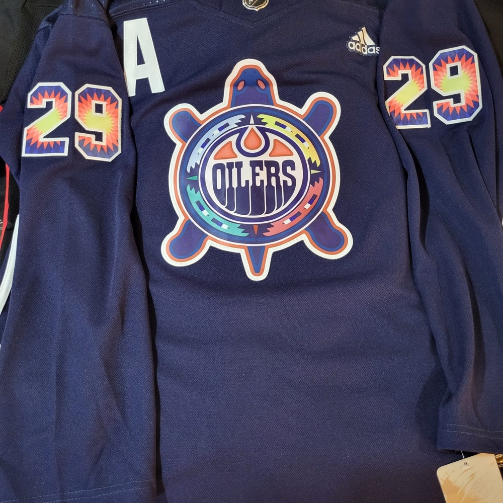 adidas Navy Edmonton Oilers Turtle Island Draisatl Jersey